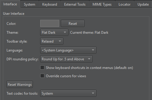 Interface tab in Environment preferences