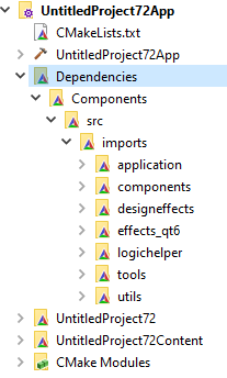 Dependencies folder having all the exclusive Qt Design Studio components after CMake generation