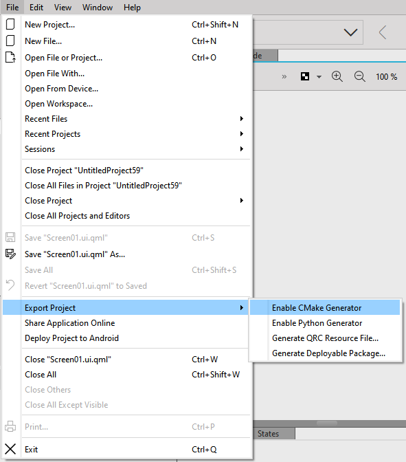 Exporting Qt Design Studio project to CMake