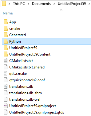 The generated Python folder in the Qt Design Studio project